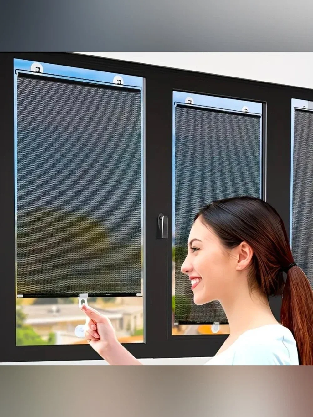 Retractable Suction Cup Window Roller Blinds,Black NWT